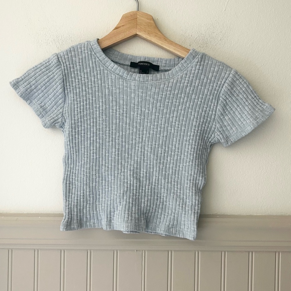 Forever 21 Small Light Baby Blue Ribbed Stretchy Crop Top
